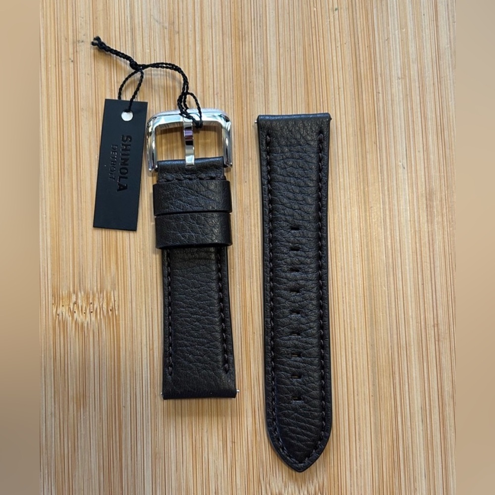 Shinola 24mm Wide Dark Brown Textured Leather Band